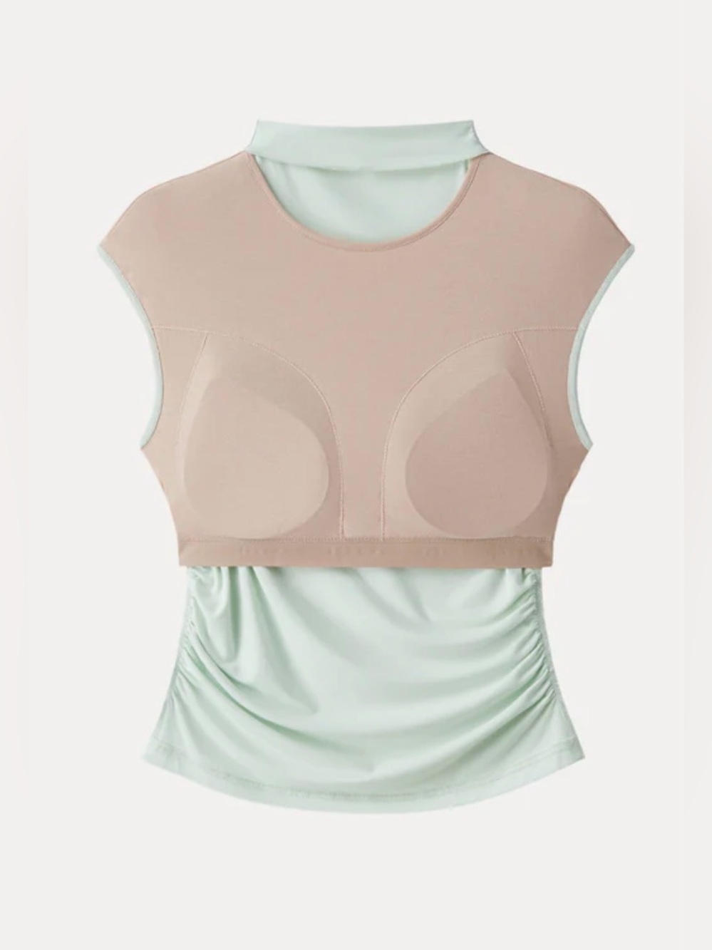 OGL Teal Blue Ruched Waist Built-In Bra Women's Top - Picture 2 of 10